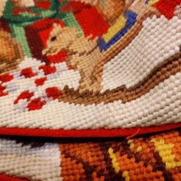 Vtg Needlepoint "Grandma" Toys Teddy "Grandpa" Santa Stockings 100% Wool Canvas - Picture 6 of 13